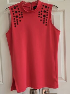 Worthington Bright Red Sleeveless Tunic with Grommet Detail